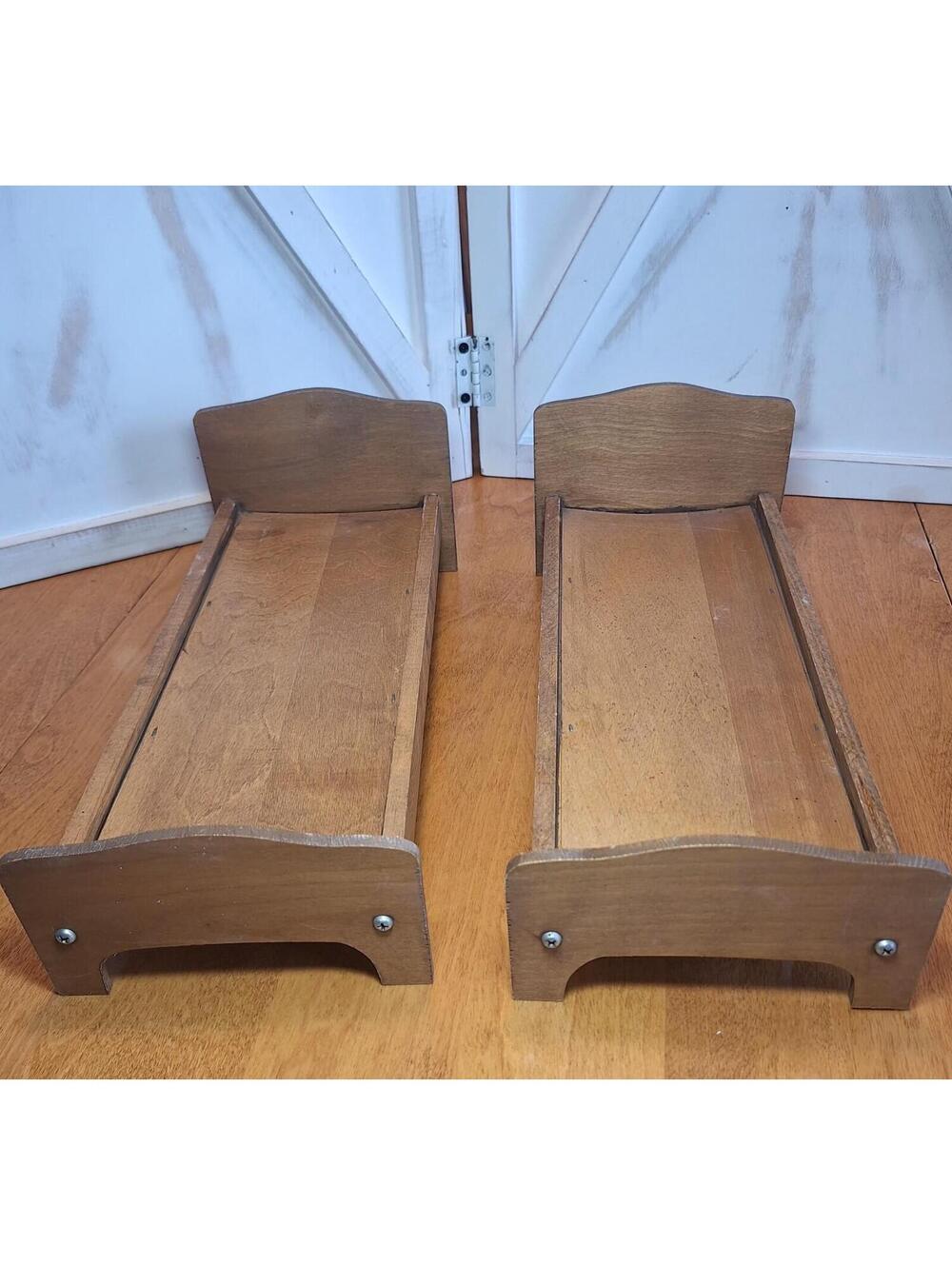 Baby Doll Matching Pr of Wooden Handmade Baby Beds For 12" Dolls Vintage